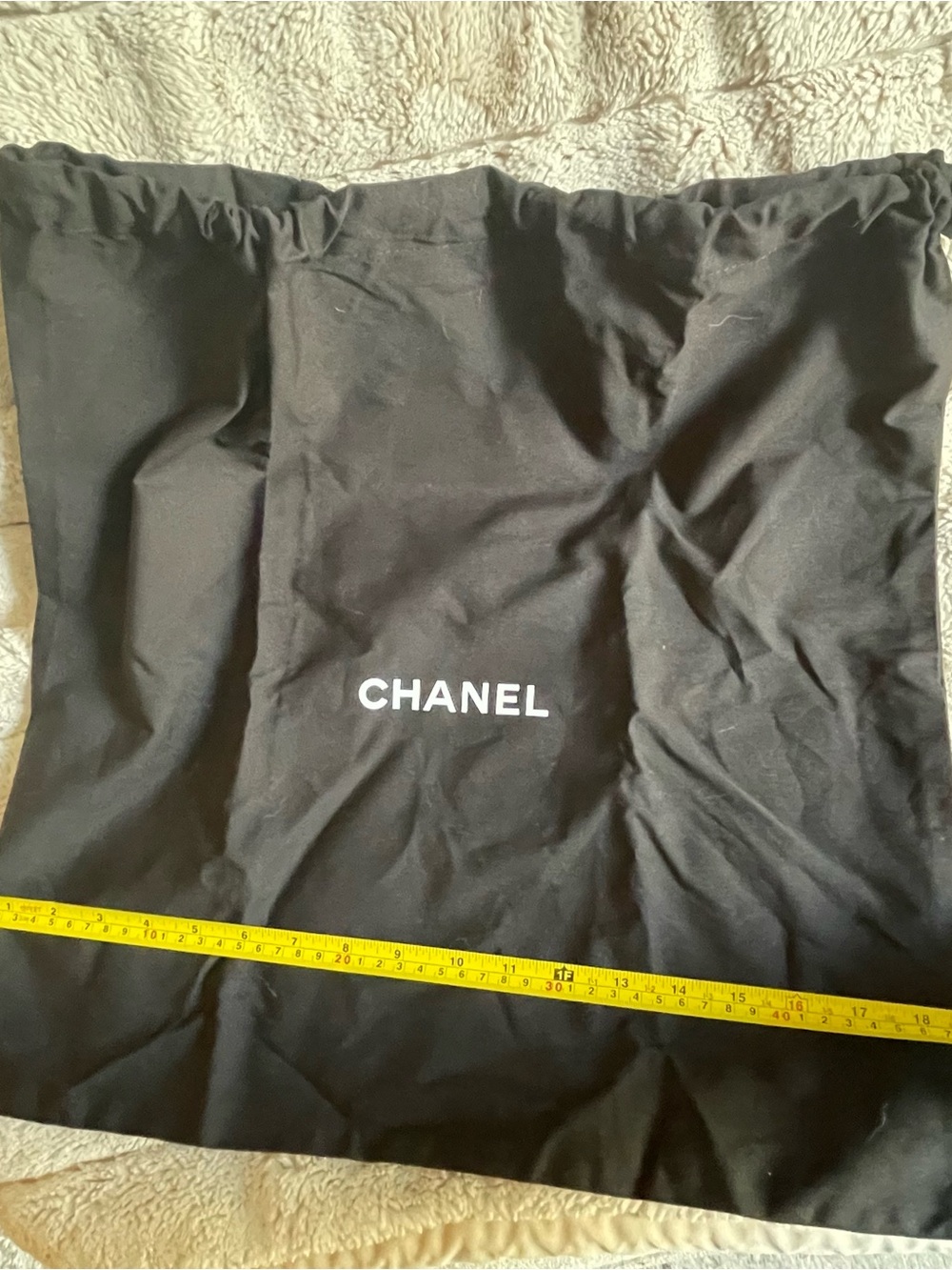 CHANEL Black Drawstring Dust Bag with White Logo